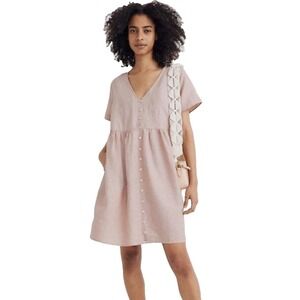 Madewell Alexandra Shirt Dress Womens S Pink Linen Blend Buttons Pocket Babydoll